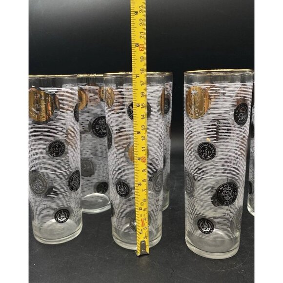 MCM Libbey 22k Gold Trim Coin Tom Collins 7” Highball Bar Glasses Set Of 8 - Picture 9 of 12